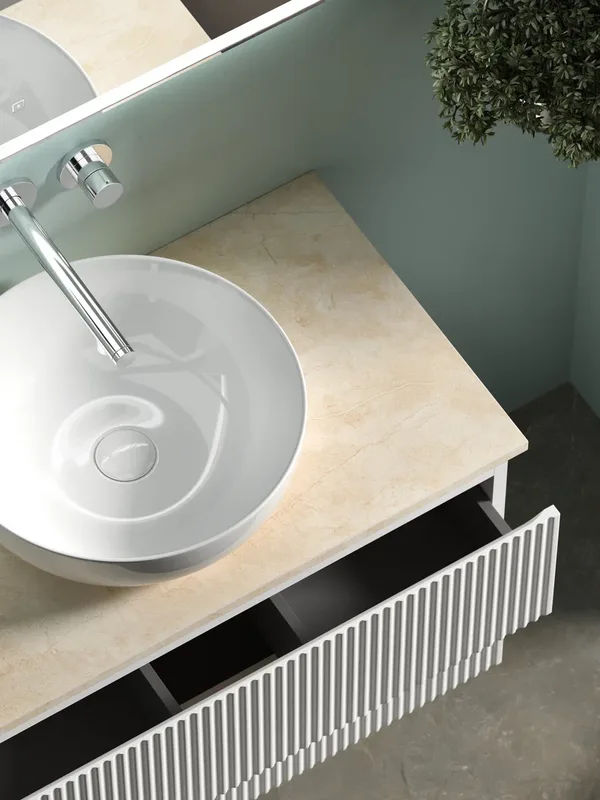 Тумба с раковиной Sancos Snob R 80 см, bianco, столешница бежевая, раковина CN5024 Sancos — официальный сайт