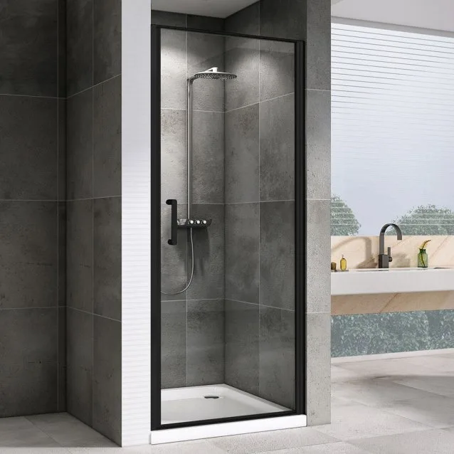 Душевая дверь в нишу Abber Sonnenstrand AG04090B 90 см, профиль черный, стекло прозрачное Sancos — официальный сайт