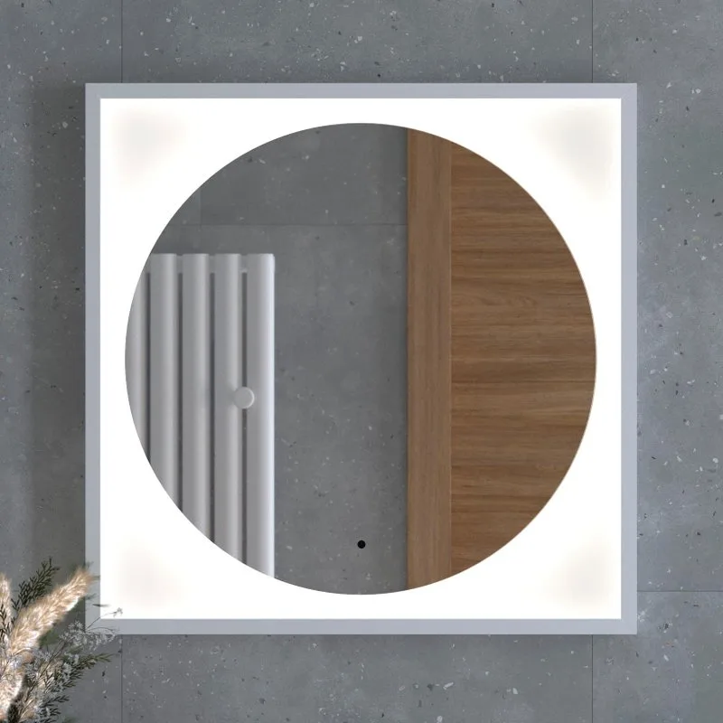 Зеркало Defesto Eclipse DF 2227R 70х70 белая рама, с LED-подсветкой, 4500К, инфракрасный выключатель