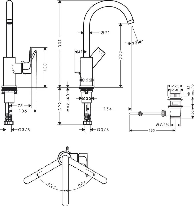 Смеситель для раковины Hansgrohe Rebris E 72576000 хром Sancos — официальный сайт