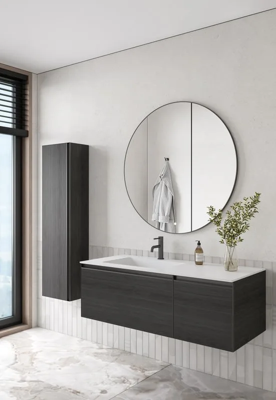 Шкаф-пенал для ванной Armadi Art Quatro oak anthracite, профиль anthracite Sancos — официальный сайт