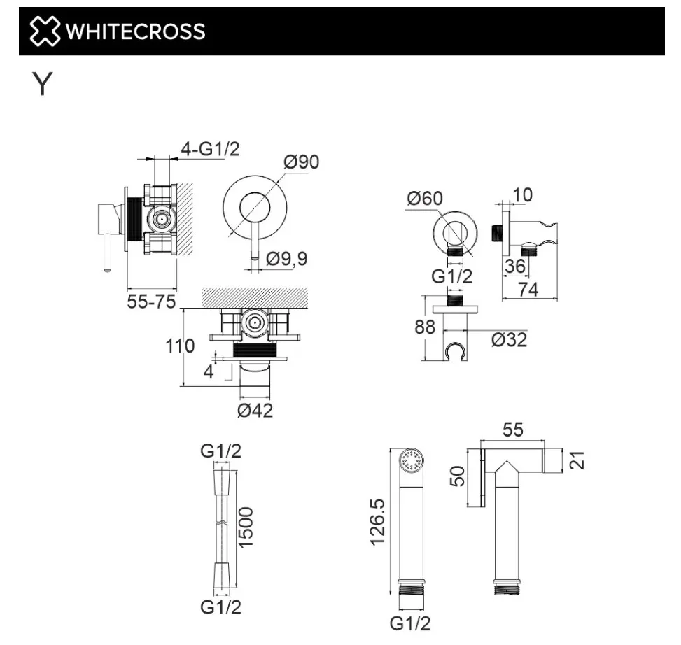 Гигиенический душ WHITECROSS Y SYSYBI1NIB, брашированный никель Sancos — официальный сайт