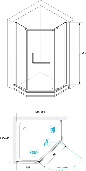 Душевой уголок RGW Hotel HO-081-B 100х100х195 см, профиль черный, стекло прозрачное Sancos — официальный сайт