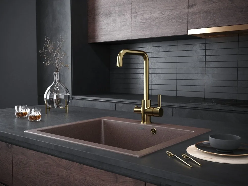 Смеситель для кухни Paulmark Logas Lo213021-G золото Sancos — официальный сайт
