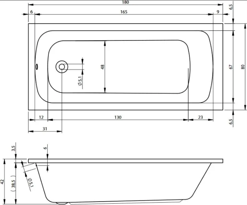 Акриловая ванна Riho Milano B044001005 без опоры 180x80 см, пристенная, белая Sancos — официальный сайт