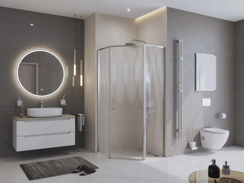 Душевой уголок BelBagno Uno UNO-195-P-1-90-CH-CR стекло рифленое Sancos — официальный сайт