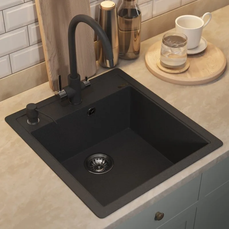 Кухонная мойка кварцевая Uperwood Quartz UPD-07-04, прямоугольная, черная Sancos — официальный сайт