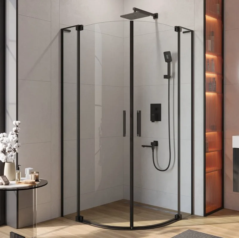 Душевой уголок Cezares Slider R 2 80/90 C Nero профиль черный, стекло прозрачное Sancos — официальный сайт
