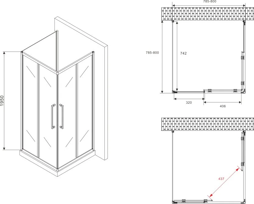 Душевой уголок Abber Schwarzer Diamant AG02080BH-S80B 80x80, профиль черный,  стекло прозрачное Sancos — официальный сайт