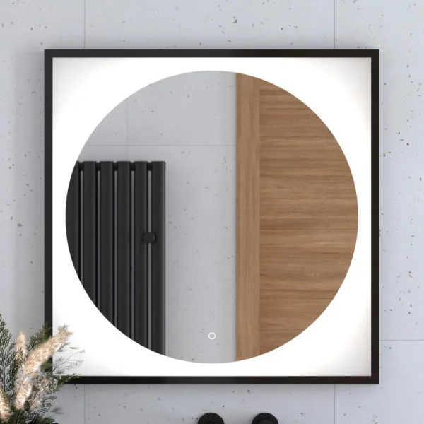 Зеркало Defesto Eclipse DF 2223S 80х80 черная рама, с LED-подсветкой, 4500К, сенсорный выключатель