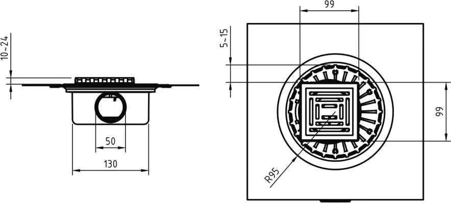 Душевой трап Berges Zentrum Antik 090364, 10x10 см, матовый хром Sancos — официальный сайт