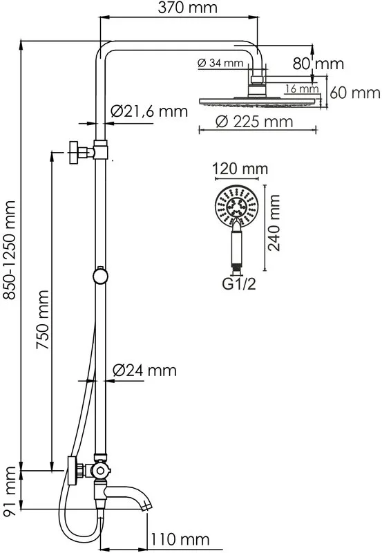 Душевая стойка Wasserkraft Mindel 8500 A188.067.058.WM Thermo, с термостатом, белая Sancos — официальный сайт