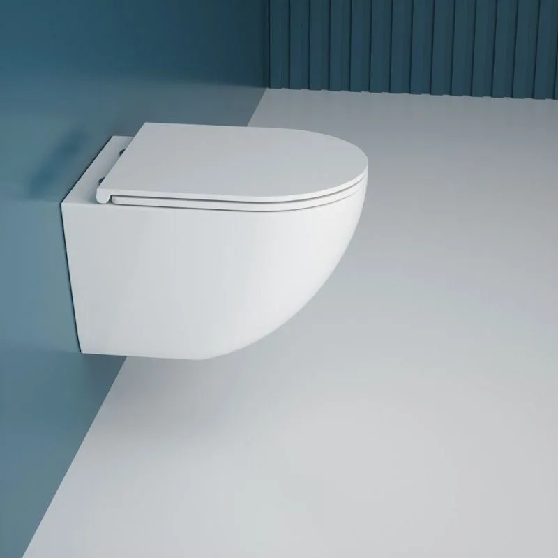 Подвесной унитаз Esbano Gardena-49T ESUPGARD49TW белый глянец безободковый, смыв Торнадо, с сиденьем Sancos — официальный сайт