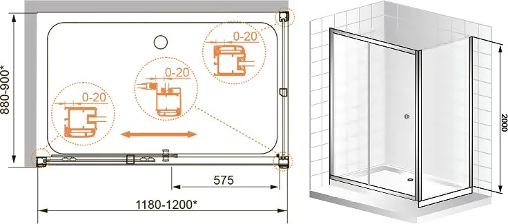 Душевой уголок Cezares Anima W AH1 120/90 C Cr Sancos — официальный сайт