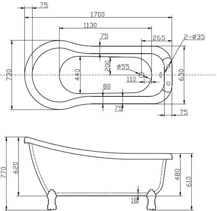 Акриловая ванна BelBagno BB20 1700 без опоры 170x70 см, правая, отдельностоящая, белая, овальная Sancos — официальный сайт