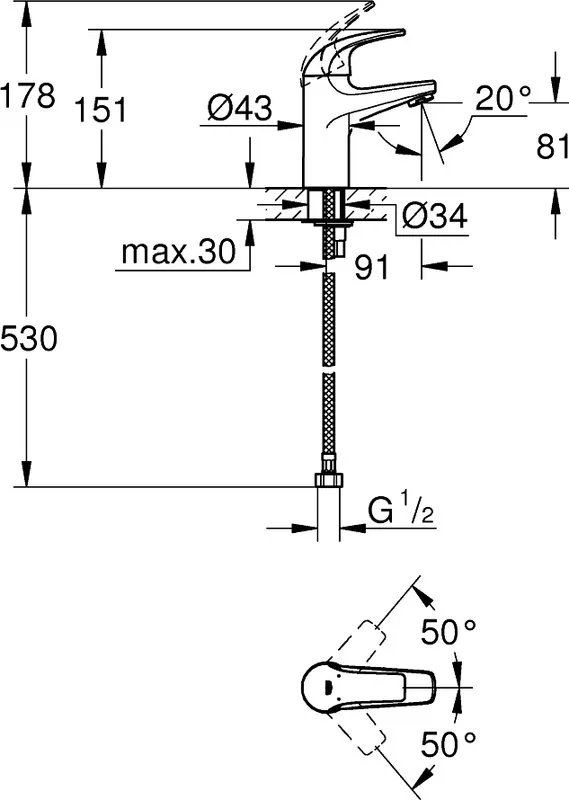 Смеситель для раковины Grohe BauCurve 32848000 хром Sancos — официальный сайт