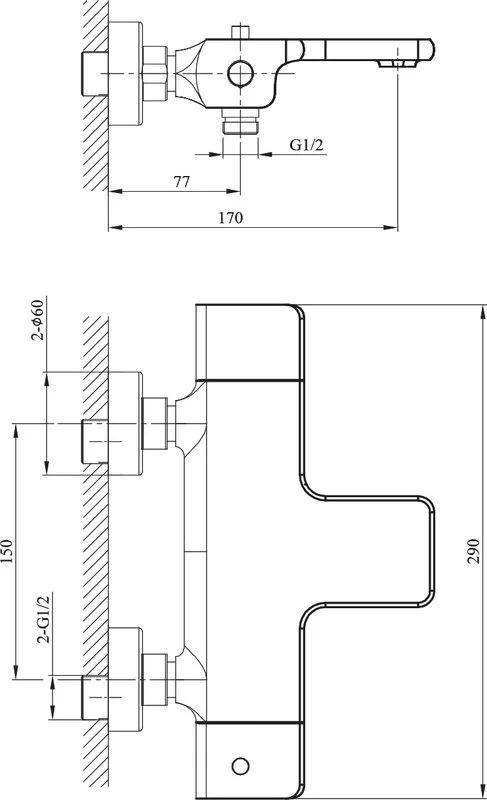 Термостатический смеситель AltroBagno Lamberto 0212 NeOp, для ванны с душем, матовый черный Sancos — официальный сайт