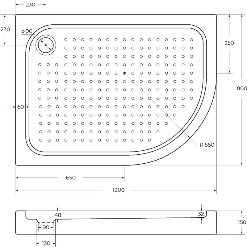 Поддон для душа BelBagno Tray L 120х80 R550 с сифоном Sancos — официальный сайт