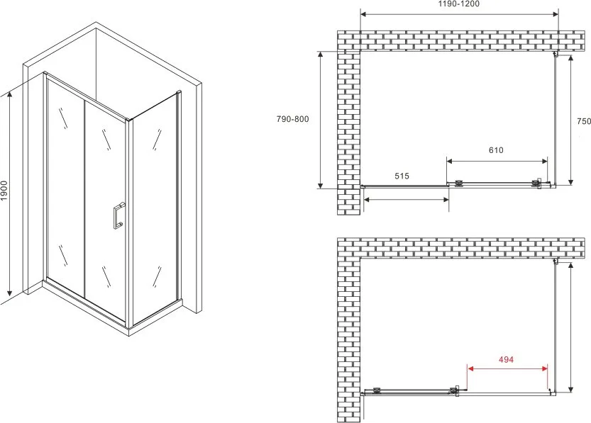 Душевой уголок Abber Schwarzer Diamant AG30120B5-S80B5 120х80, профиль черный, стекло прозрачное Sancos — официальный сайт