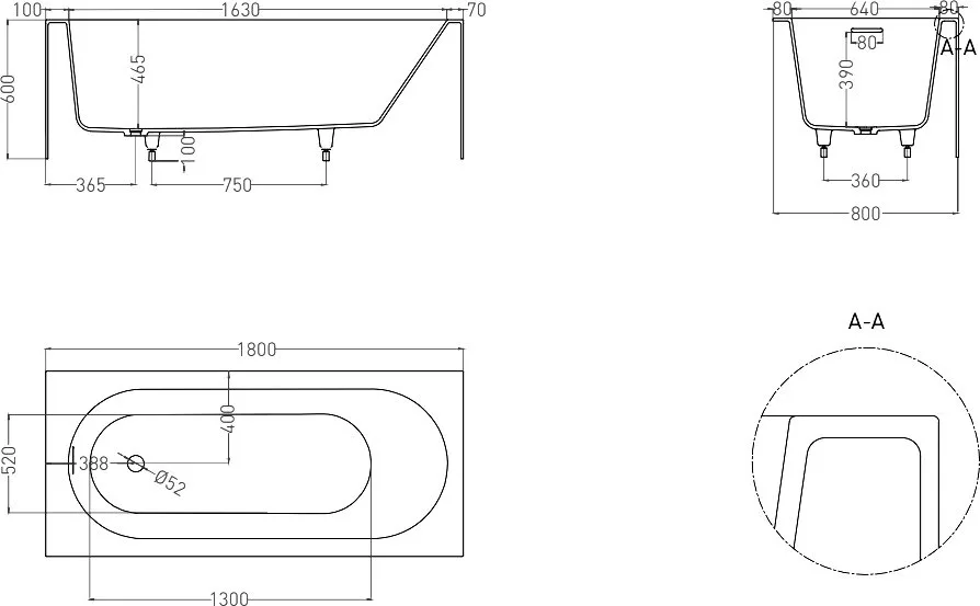 Ванна из искусственного камня Salini Fabia S-Sense 180x80 см, пристенная, белая, с донным клапаном Sancos — официальный сайт
