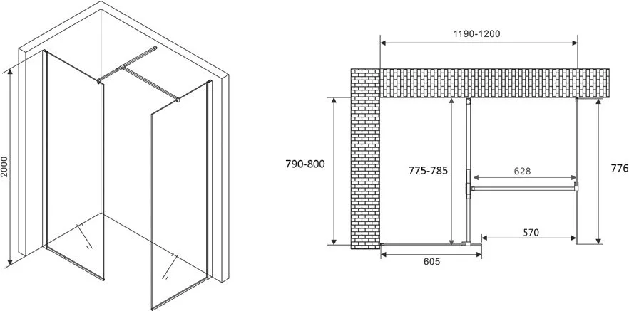 Душевой уголок Abber Immer Offen AG67128B 120x80, профиль черный, стекло прозрачное Sancos — официальный сайт
