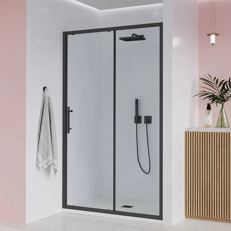 Душевая дверь в нишу Veconi Evo 100 B 160 см, профиль матовый черный, стекло прозрачное Sancos — официальный сайт