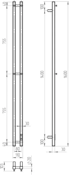 Полотенцесушитель электрический Двин X-2 plaza neo 160х80, матовый черный Sancos — официальный сайт
