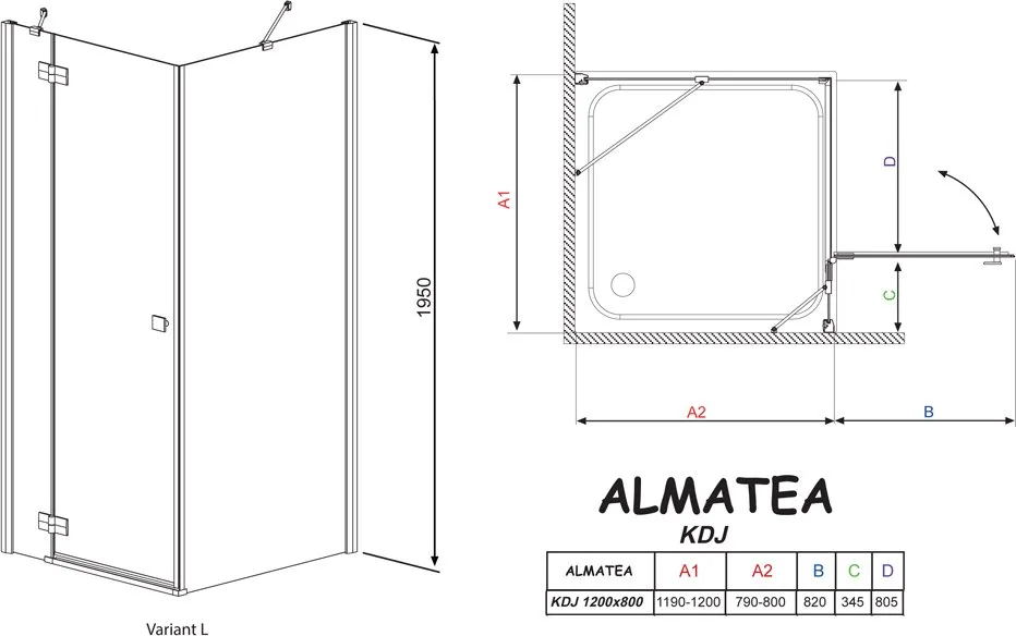 Душевой уголок Radaway Almatea KDJ 120x80 прозрачное стекло L Sancos — официальный сайт
