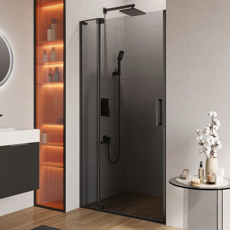 Душевая дверь в нишу Cezares Slider B 1 90/100 Grigio Nero профиль черный, стекло серое Sancos — официальный сайт