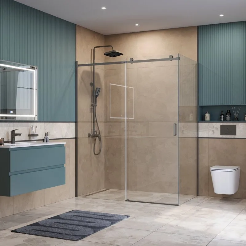 Душевой уголок BelBagno Soft Close-2 AH-1-160/100-C-GM профиль оружейная сталь Sancos — официальный сайт