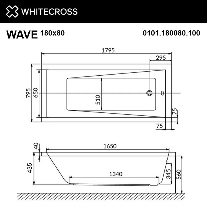 Акриловая ванна WHITECROSS Wave 180x80 см, пристенная, белая Sancos — официальный сайт