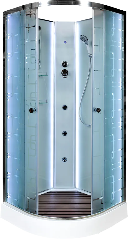 Душевая кабина DTO EM1510N 100х100, LED с гидромассажем, профиль хром, стекло матовое с узором Sancos — официальный сайт