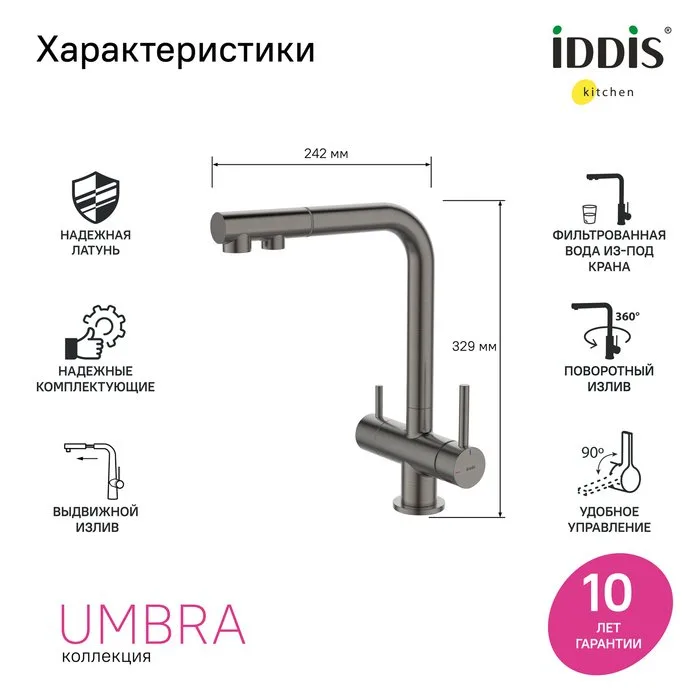 Смеситель для кухни IDDIS Umbra UMBGMPFi05, матовый графит Sancos — официальный сайт