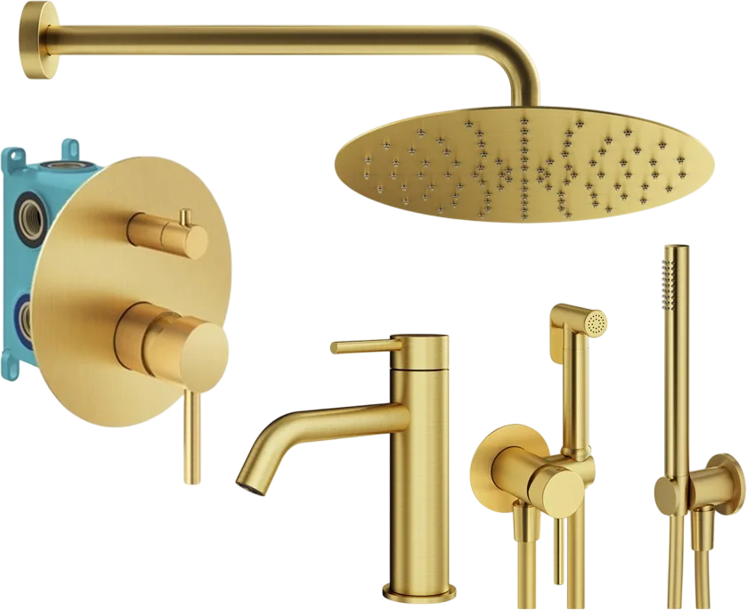 Комплект для ванной Plumberia Selection Ixo KITZXO18OB53 С ВНУТРЕННЕЙ ЧАСТЬЮ, брашированное золото Sancos — официальный сайт