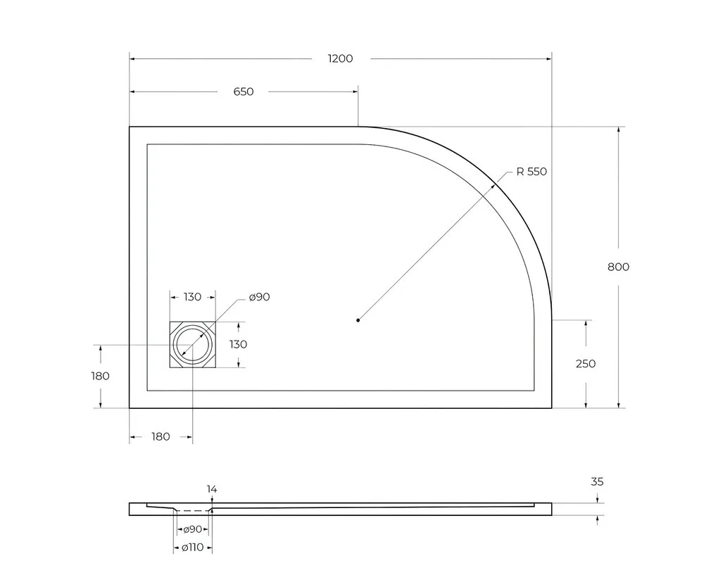 Поддон для душа BelBagno Uno TRAY-MR-UNO-RH-120/80-550-35-W-R-NO 120х80, белый, с сифоном Sancos — официальный сайт