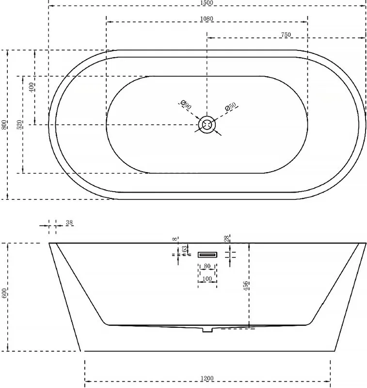 Акриловая ванна Abber AB9203-1.5 150x80 см, отдельностоящая, белая, овальная, с каркасом, со сливом- Sancos — официальный сайт