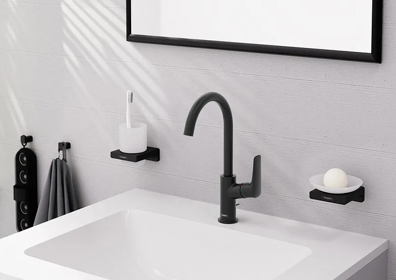 Смеситель для раковины Hansgrohe Logis 71130670 матовый черный Sancos — официальный сайт