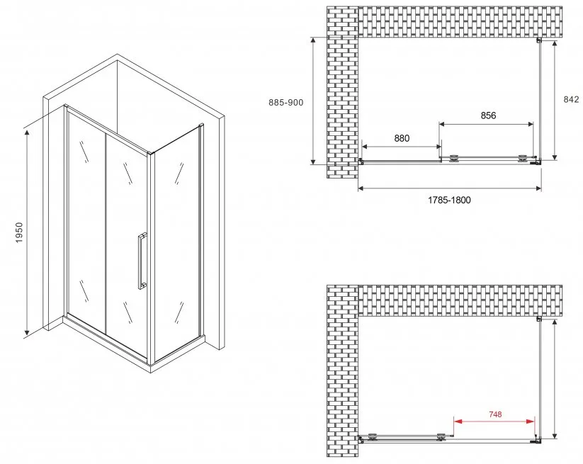 Душевой уголок Abber Schwarzer Diamant AG30180BH-S90B 180x90, профиль черный, стекло прозрачное Sancos — официальный сайт