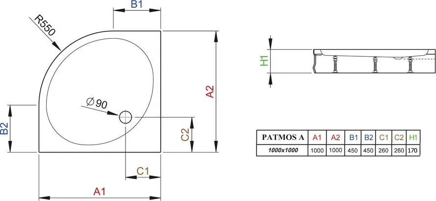 Поддон для душа Radaway Patmos A1000 с сифоном Sancos — официальный сайт