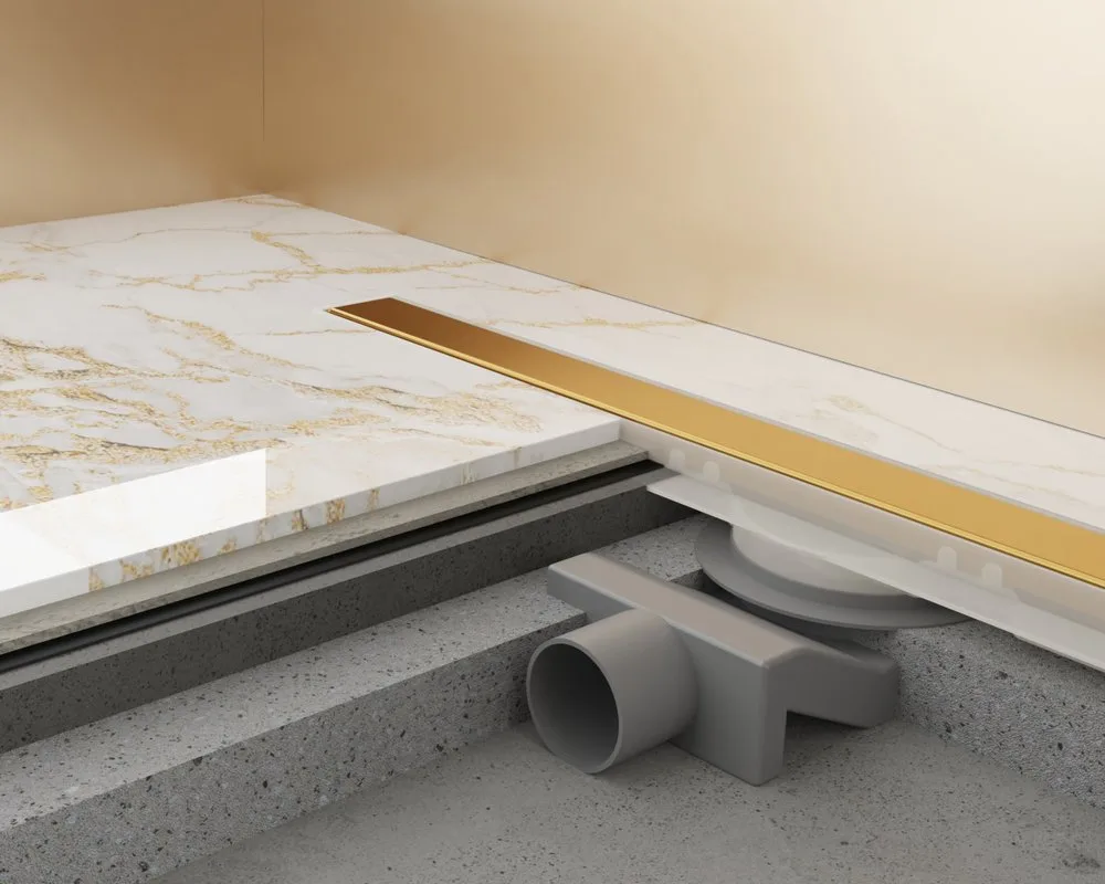 Душевой трап (лоток) Plumberia Selection PSM Modular 90 см, золото 24К Sancos — официальный сайт