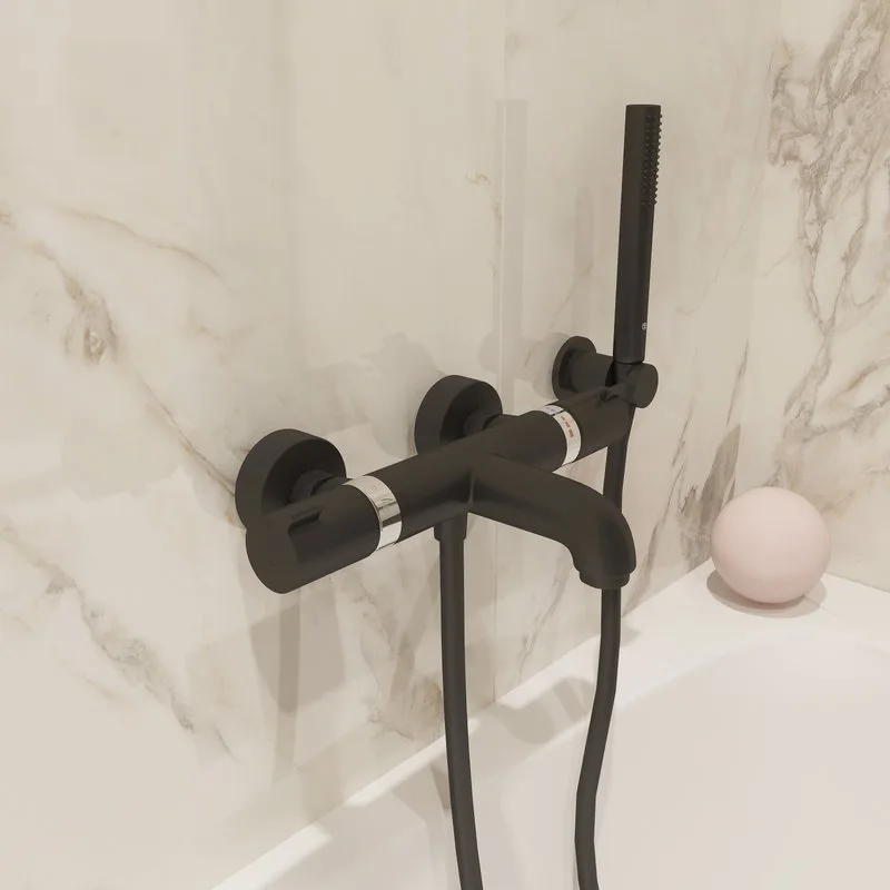 Термостатический смеситель Hansgrohe Ecostat Comfort 13114670, для ванны с душем, матовый черный Sancos — официальный сайт