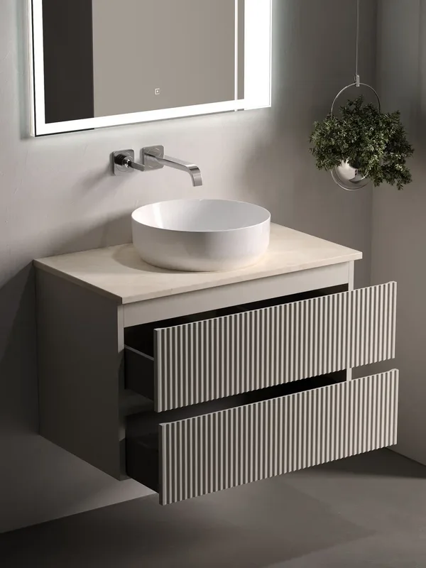 Тумба с раковиной Sancos Snob R 80 см, beige soft, столешница бежевая, раковина CN6022 Sancos — официальный сайт