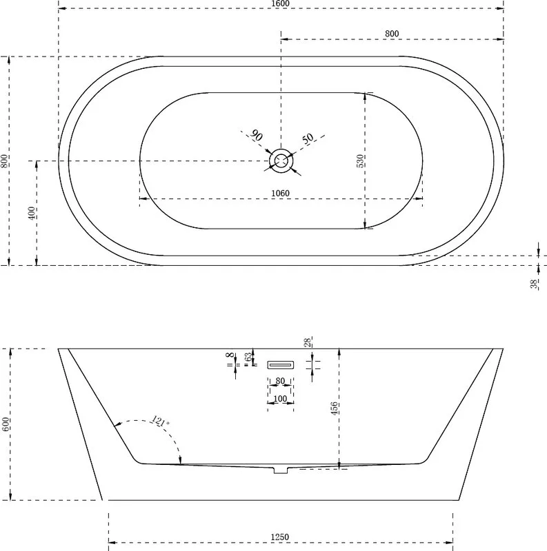 Акриловая ванна Abber AB9203-1.6 160x80 см, отдельностоящая, белая, овальная, с каркасом, со сливом- Sancos — официальный сайт