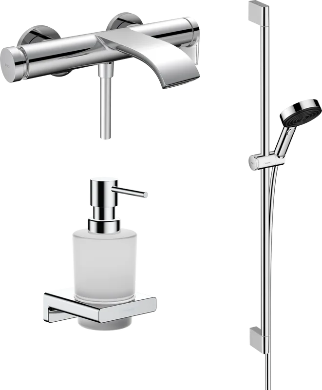 Смеситель для ванны с душем Hansgrohe Vivenis 75420000, + Душевой гарнитур 24170000 + Дозатор 417450 Sancos — официальный сайт