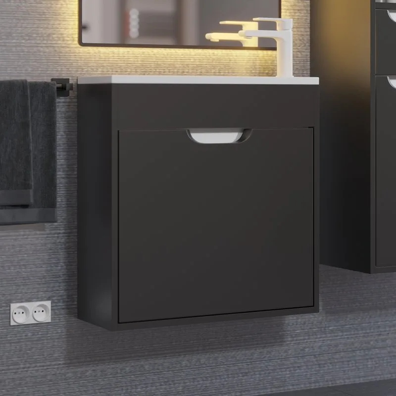 Тумба под раковину без столешницы Uperwood Modul 60 подвесная, 1 дверца, матовая черная Sancos — официальный сайт