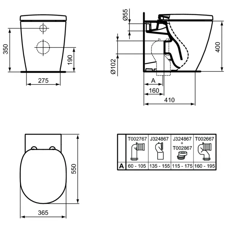 Чаша для унитаза приставного Ideal Standard Connect AquaBlade E052401 Sancos — официальный сайт