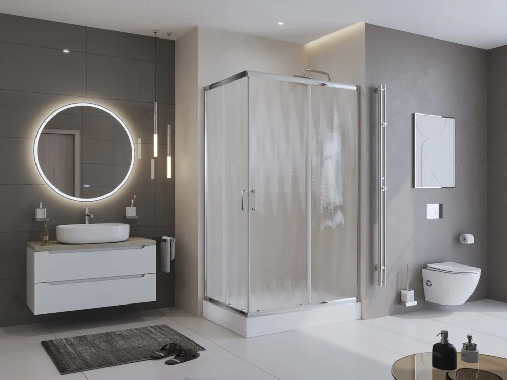 Душевой уголок BelBagno Uno UNO-195-AH-2-100/80-CH-CR стекло рифленое Sancos — официальный сайт