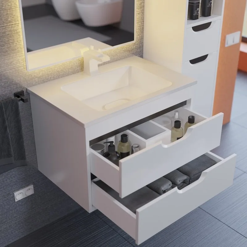 Тумба под раковину без столешницы Uperwood Modul 65 подвесная, 2 ящика, матовая белая, графит Sancos — официальный сайт