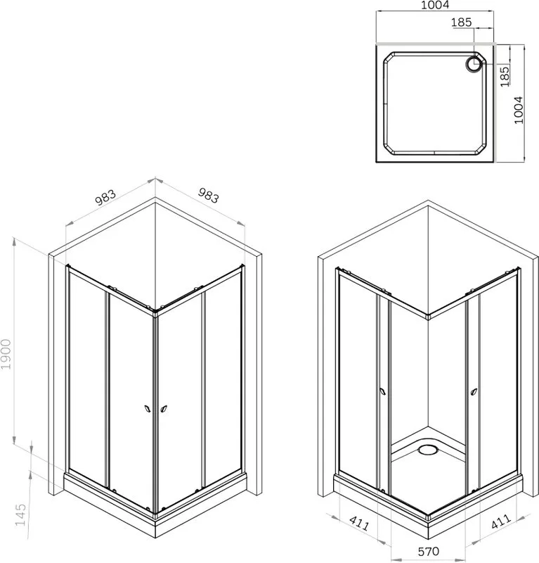 Душевой уголок AM.PM Sunny W87G-403-100100-MT 100x100 см, серебро Sancos — официальный сайт