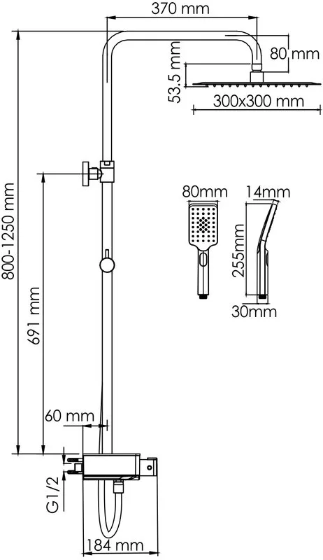 Душевая стойка Wasserkraft Abens 2000 A114.162.130.CB Thermo, с термостатом, черная Sancos — официальный сайт